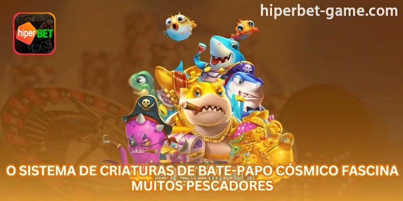 Imagem explicativa: O sistema de criaturas em Peixes do Universo inclui alvos comuns, especiais e chefes com diferentes níveis de recompensa; em uma sessão de jogo de pesca